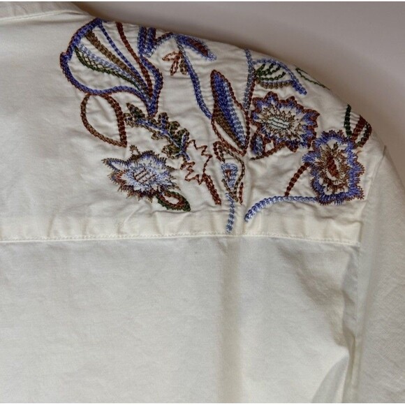 7 Diamonds Embroidered Mens Off White Button Down LS Shirt Size XL - Picture 8 of 10